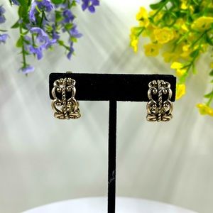 Avon Signed Vintage Gold Plated Filigree Style Hoop Earrings